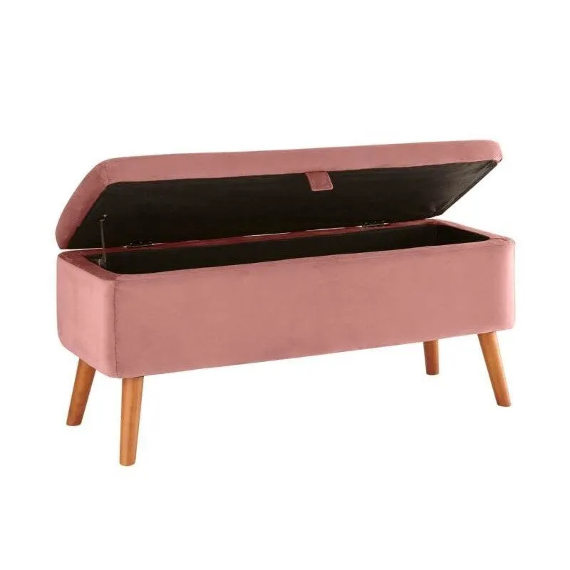 Button Tufted Velvet Storage Bench in Pink