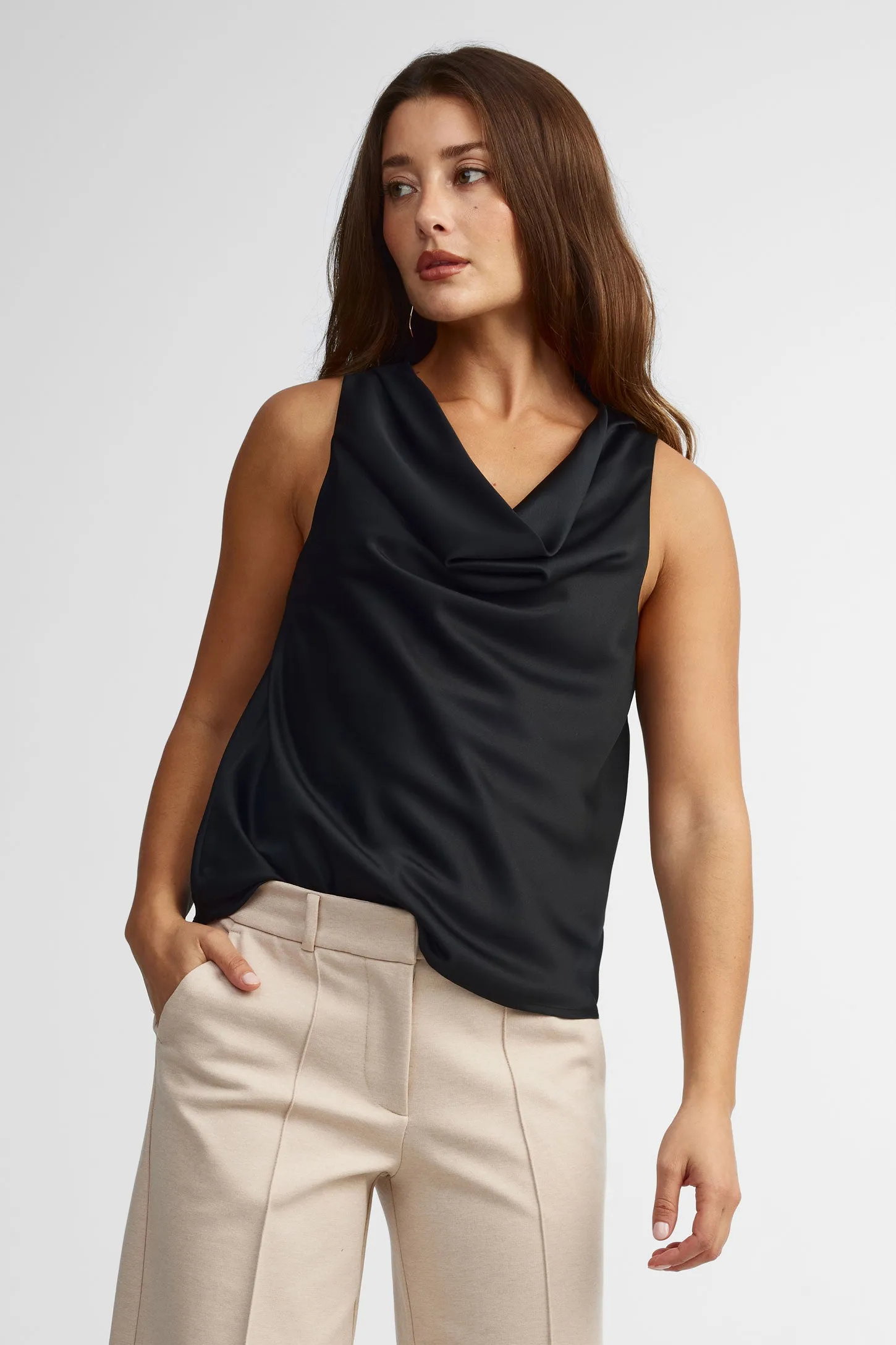 Camisole satinée col drapé - Femme