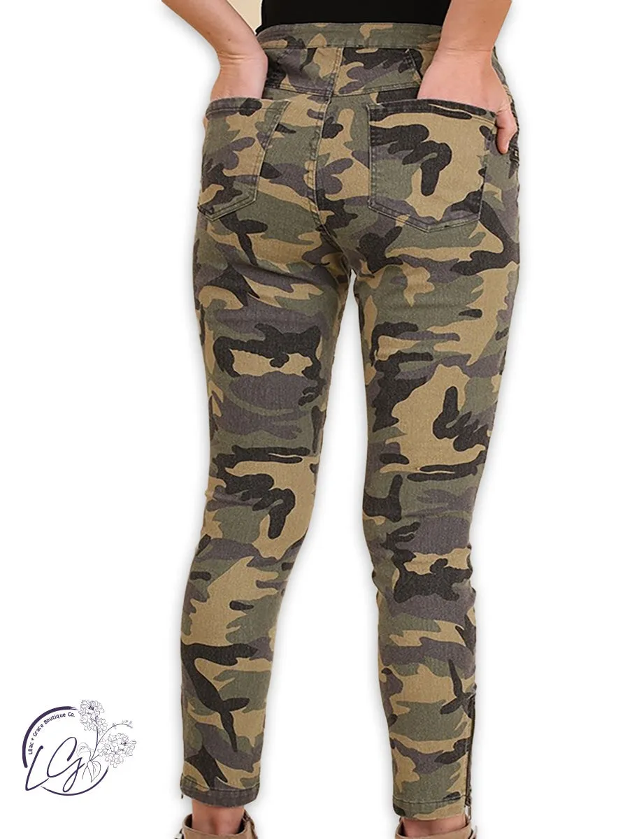 Camo Moto Pants with Zipper Front