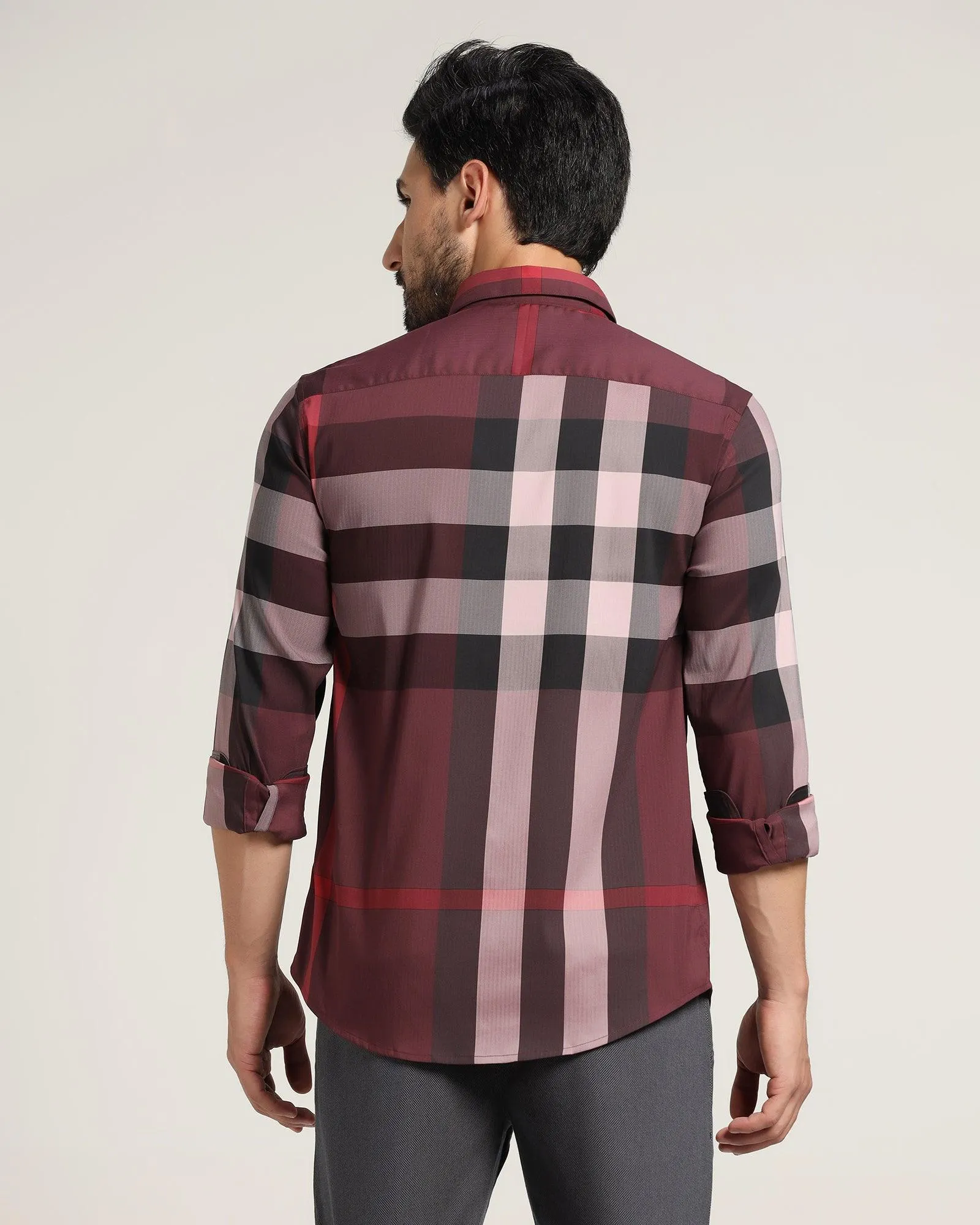 Casual Maroon Check Shirt - Moses