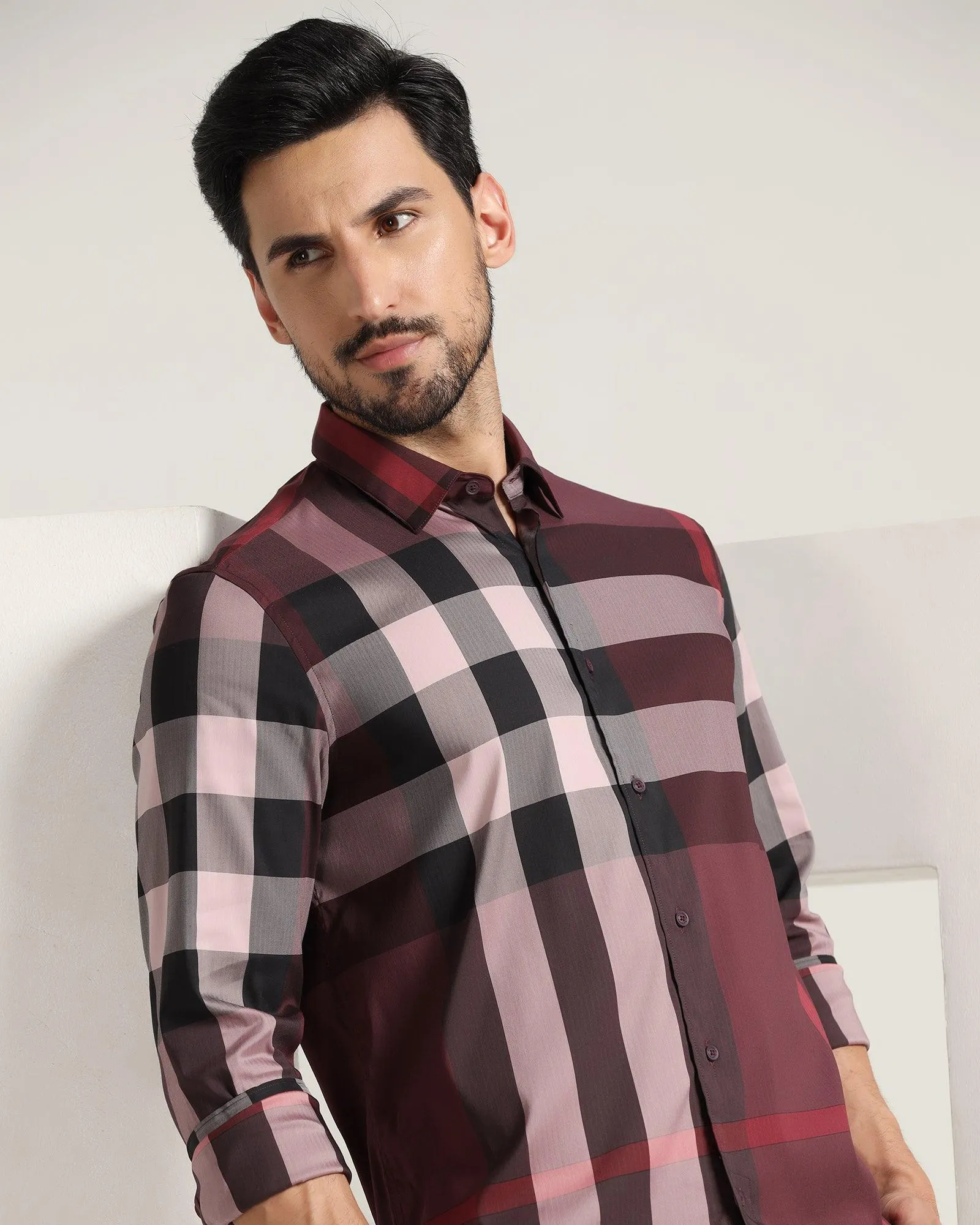 Casual Maroon Check Shirt - Moses