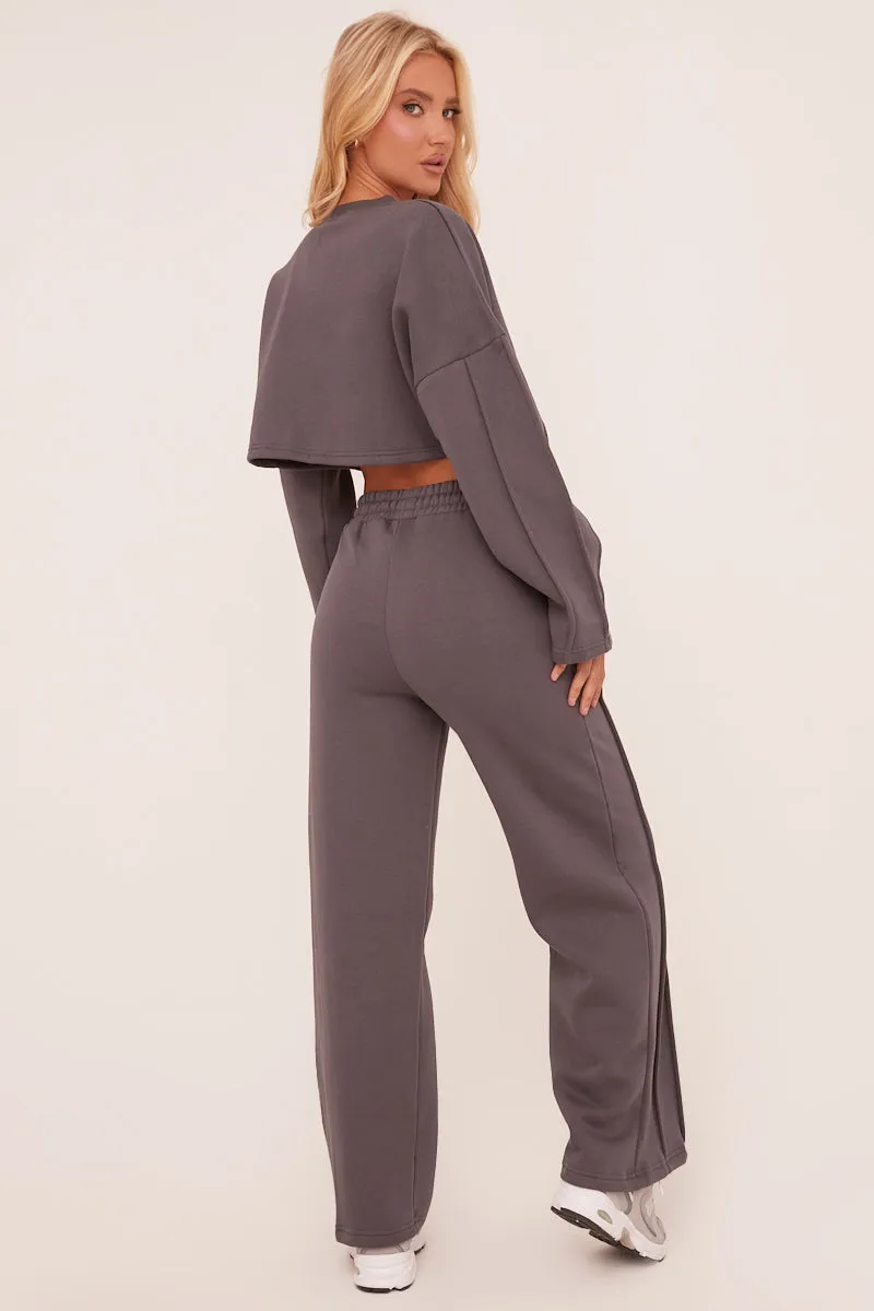 Charcoal Binding Detail Loungewear Co-ord Set - Ceri