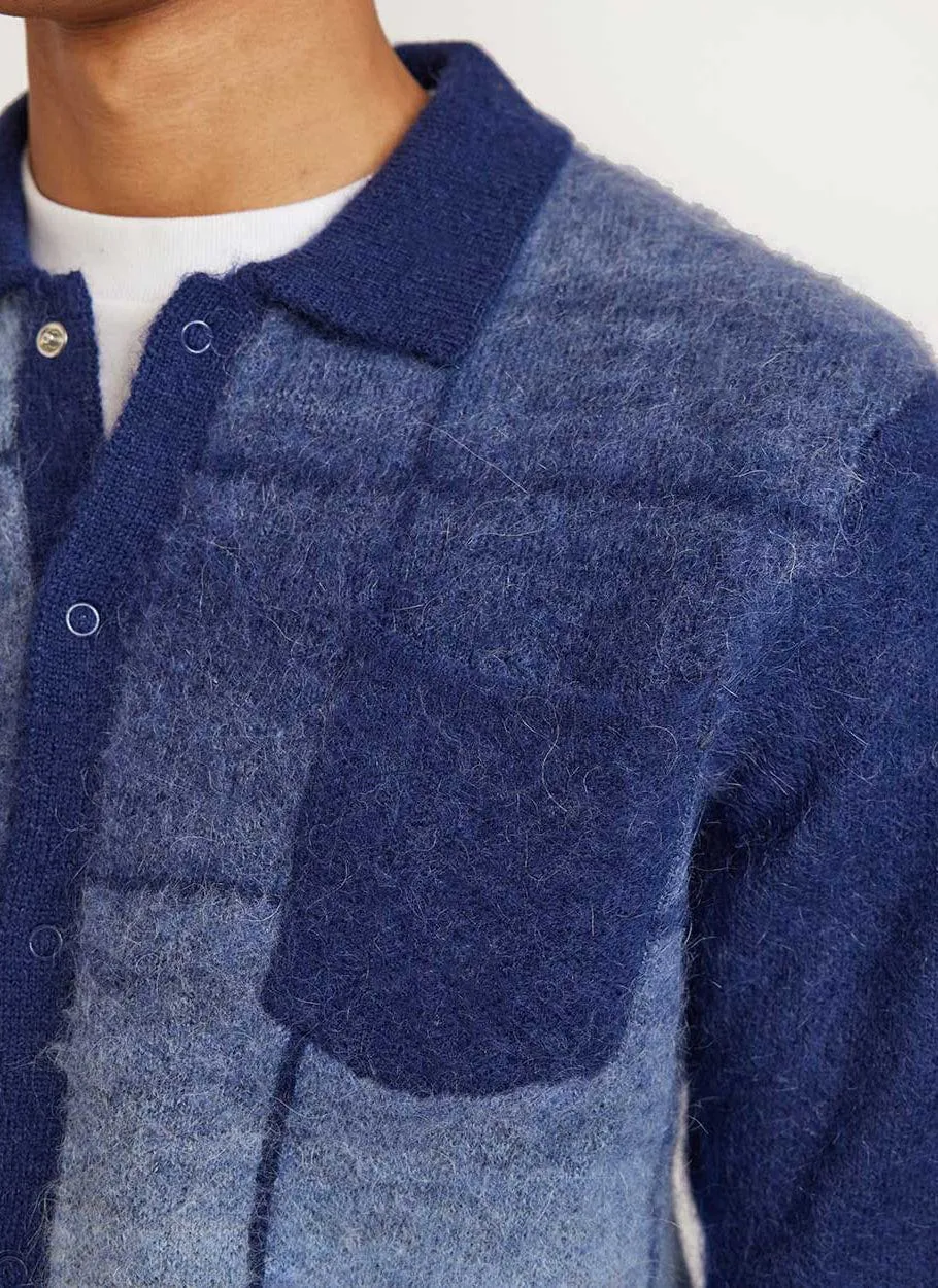 Checker Gradient Bobcat Cardigan | Mohair | Navy