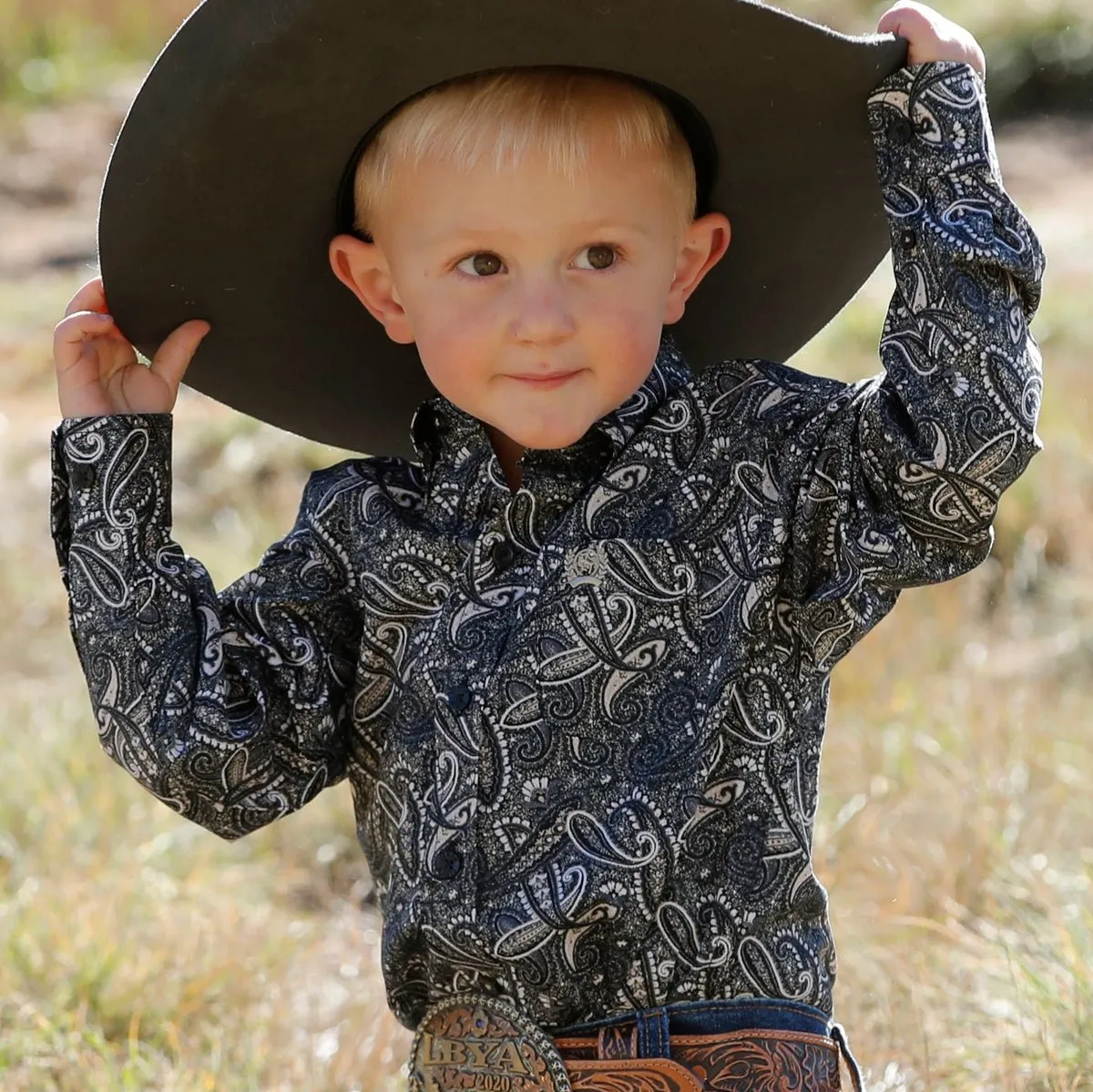 Cinch Baby & Toddler Boy's L/S Blue & Black Paisley Button Down Shirt