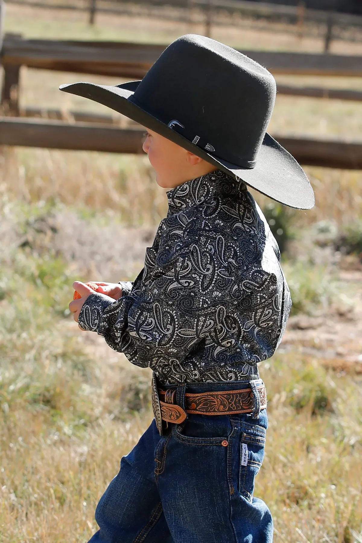 Cinch Baby & Toddler Boy's L/S Blue & Black Paisley Button Down Shirt