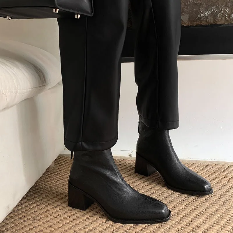 Classic Elegant Glove-Like Ankle Boots Mid Heel Slimming Boots Back Zipper Chelsea Boots