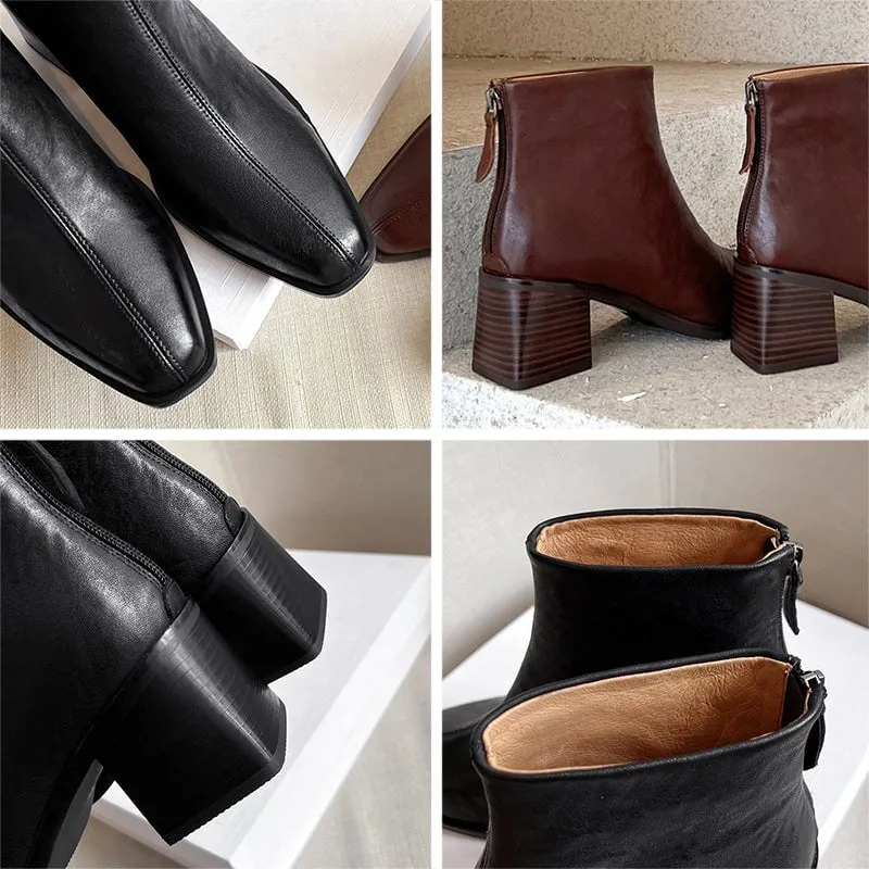 Classic Elegant Glove-Like Ankle Boots Mid Heel Slimming Boots Back Zipper Chelsea Boots