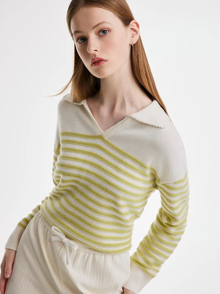 Colorful Striped Woolen Polo Women Sweater