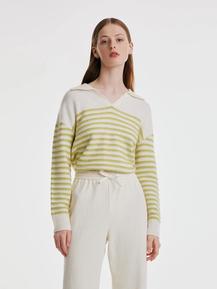 Colorful Striped Woolen Polo Women Sweater