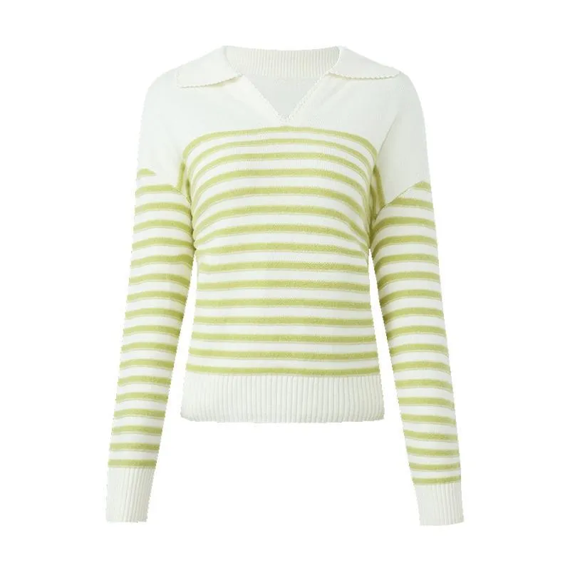 Colorful Striped Woolen Polo Women Sweater