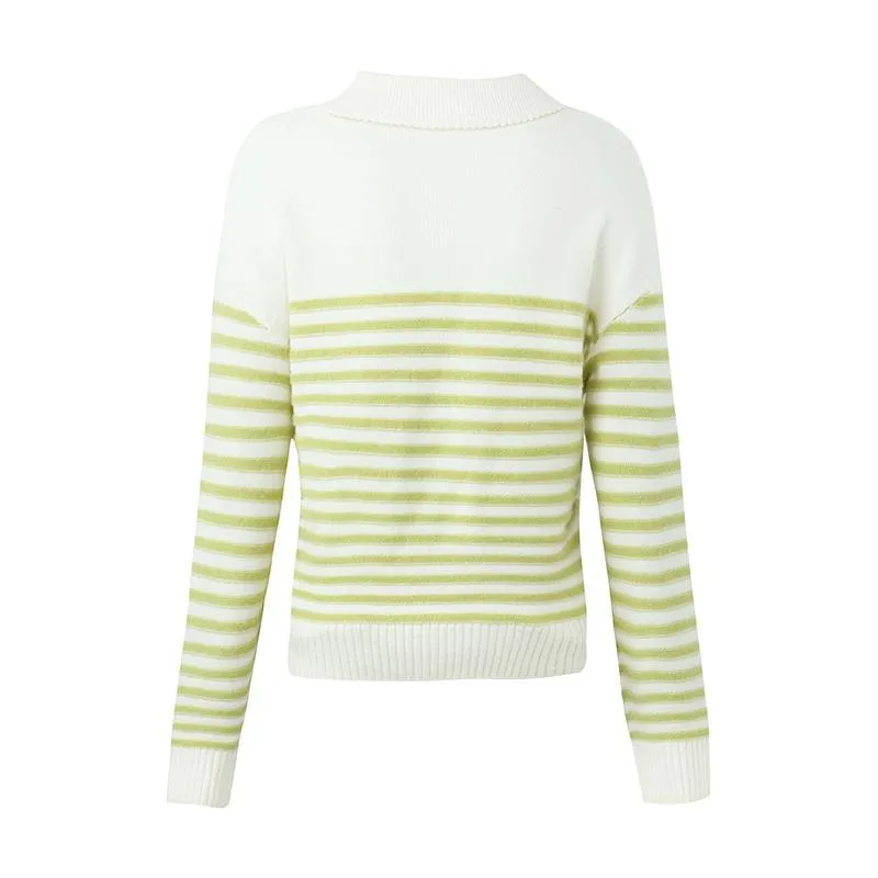 Colorful Striped Woolen Polo Women Sweater