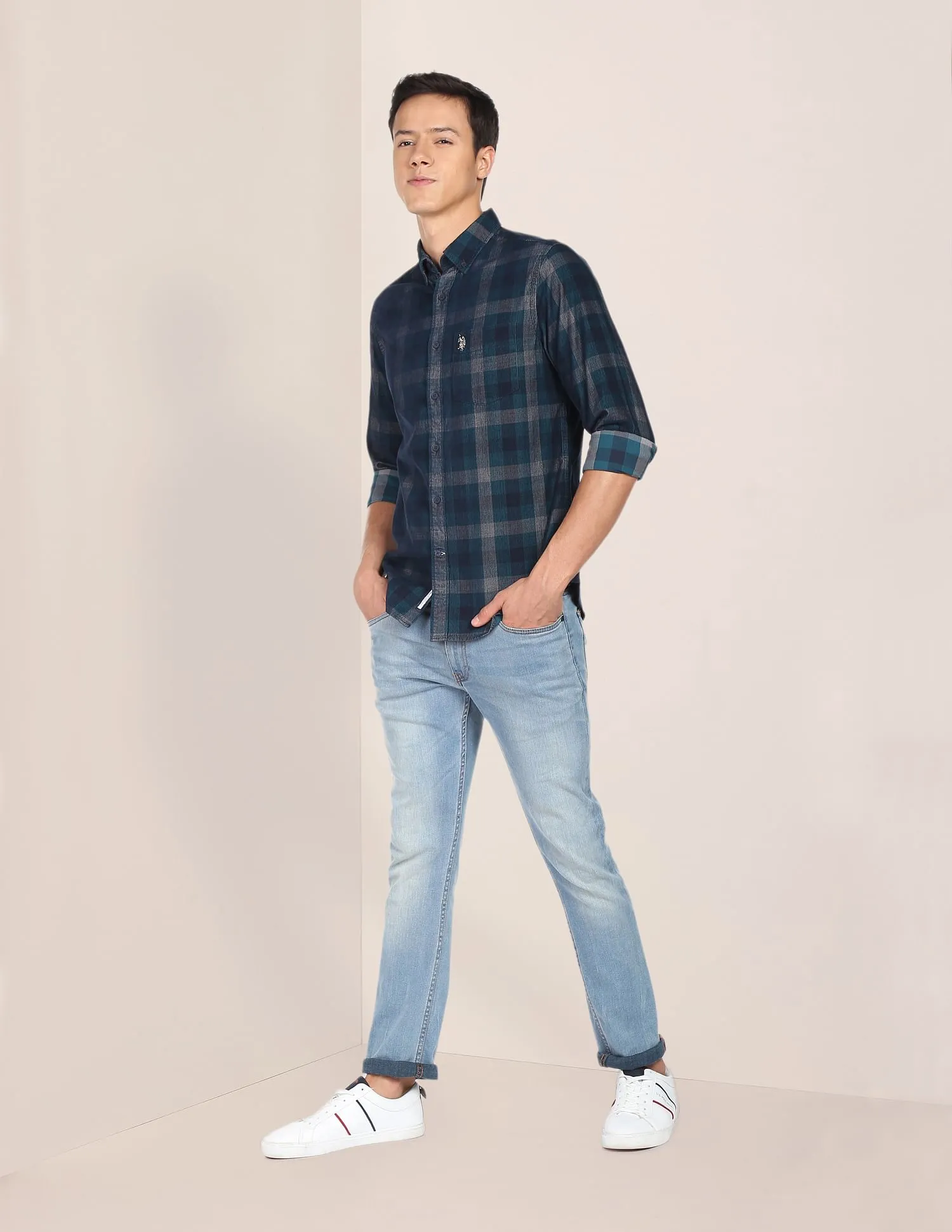 Corduroy Tartan Check Casual Shirt