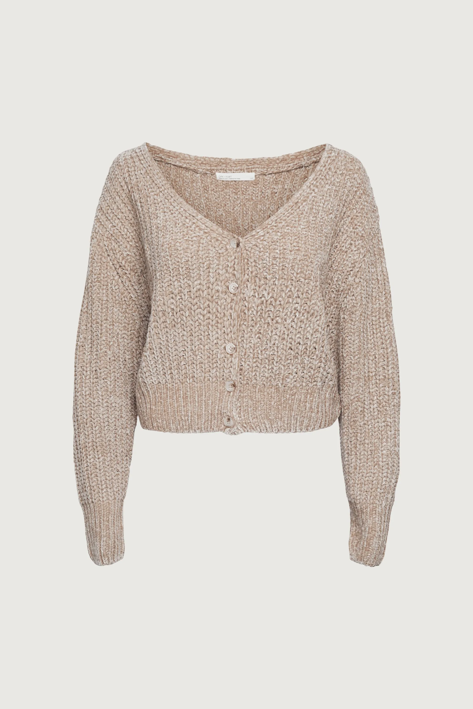 CROPPED CHENILLE KNIT CARDIGAN