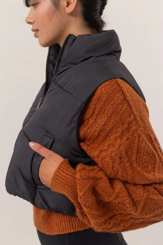 Cropped Zipper Closure Puffer Vest