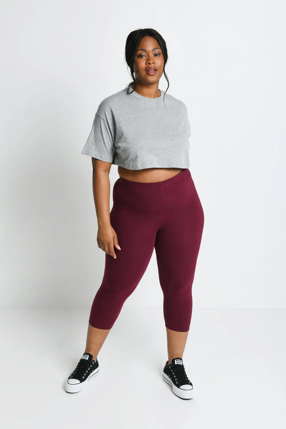 Curve Everyday Cropped Leggings - Burgundy