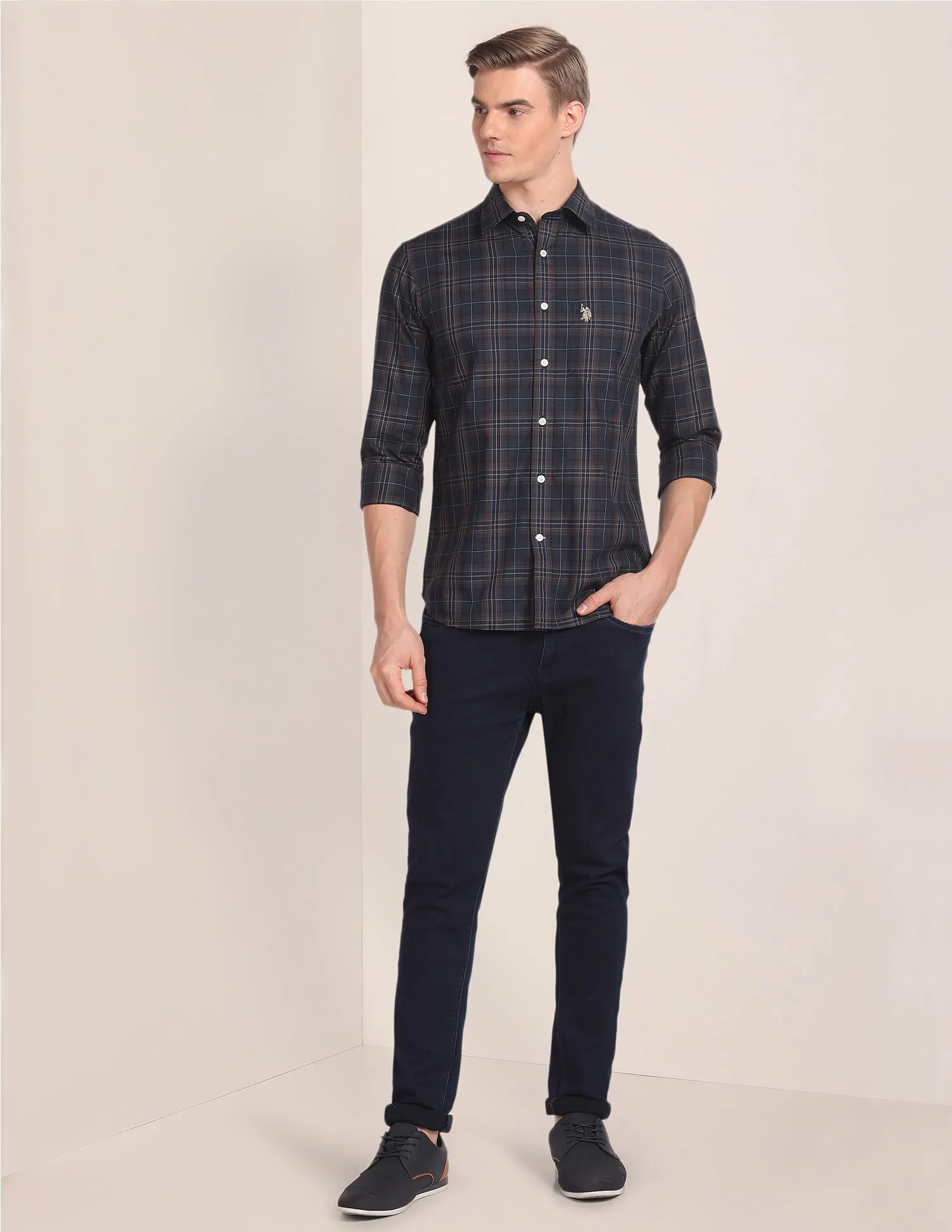 Cutaway Collar Tartan Check Shirt