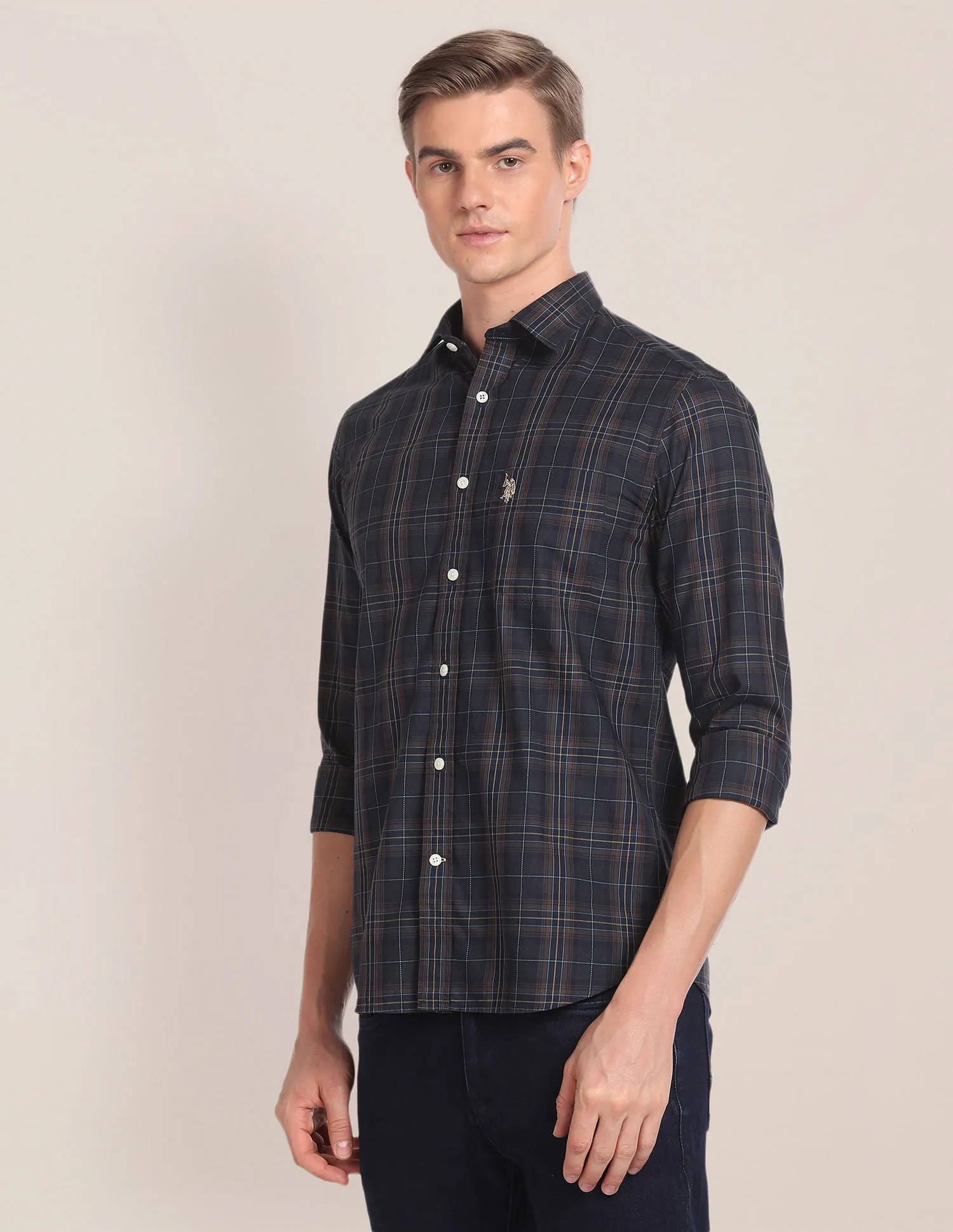 Cutaway Collar Tartan Check Shirt