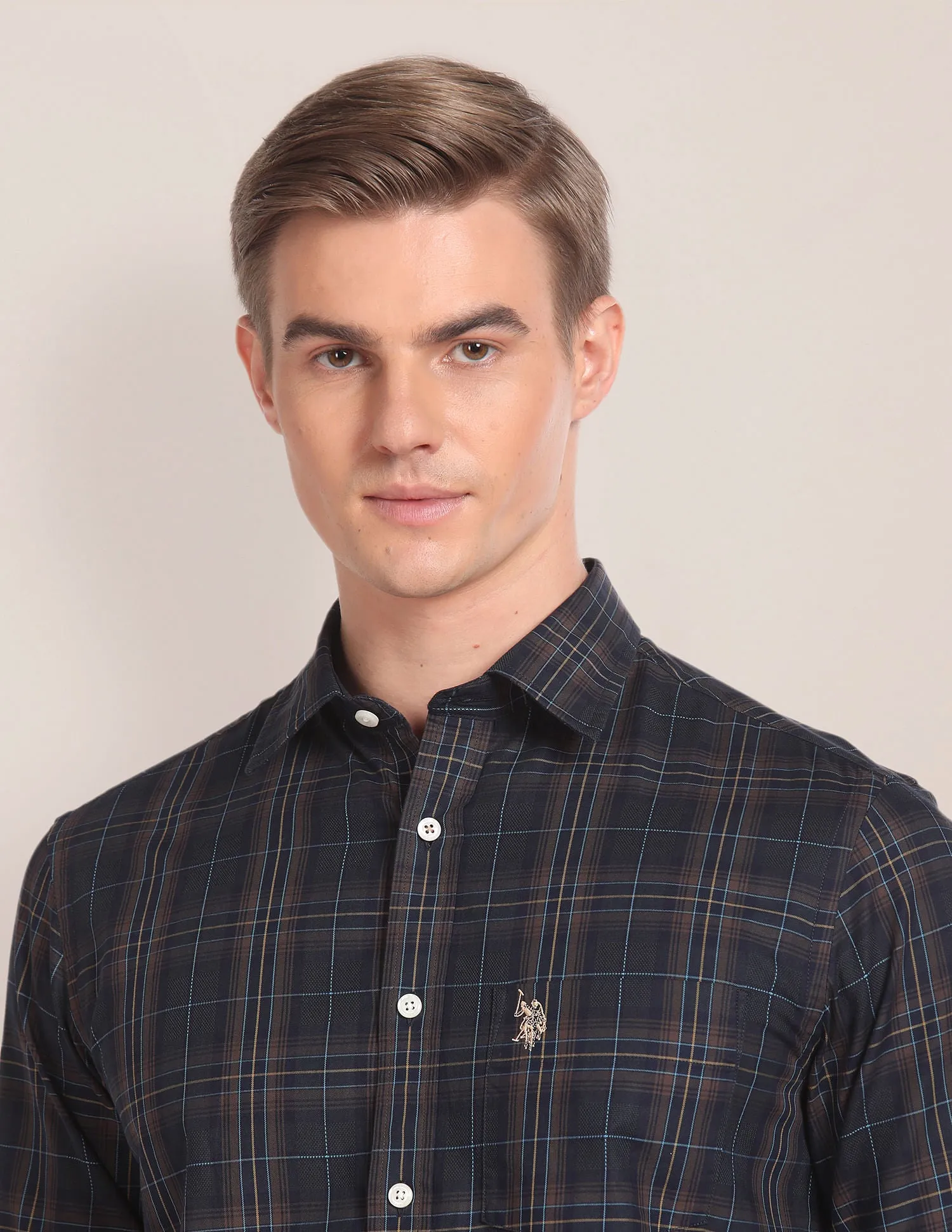 Cutaway Collar Tartan Check Shirt