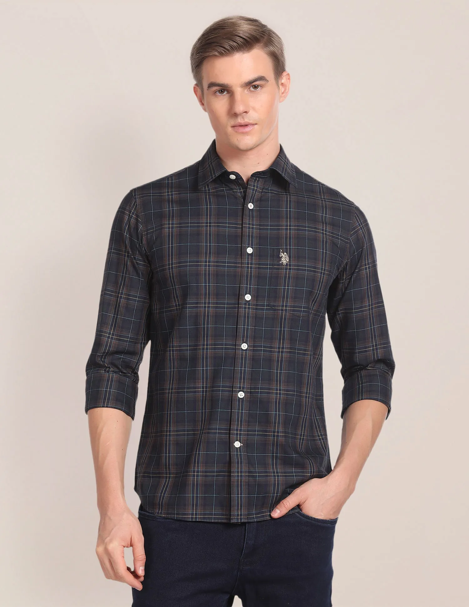 Cutaway Collar Tartan Check Shirt