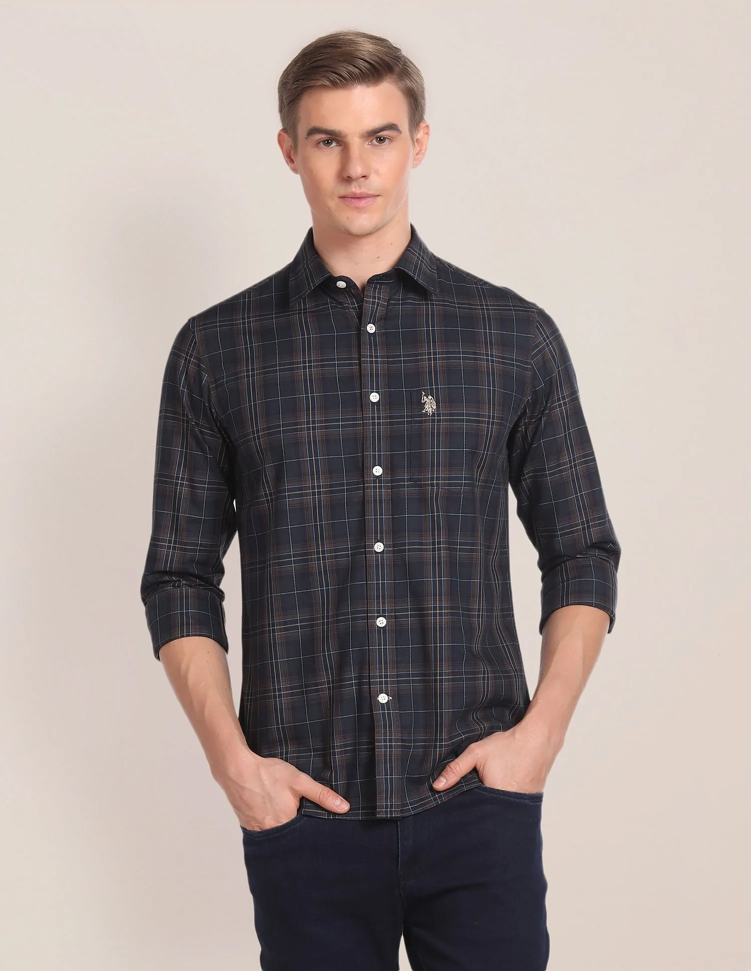 Cutaway Collar Tartan Check Shirt