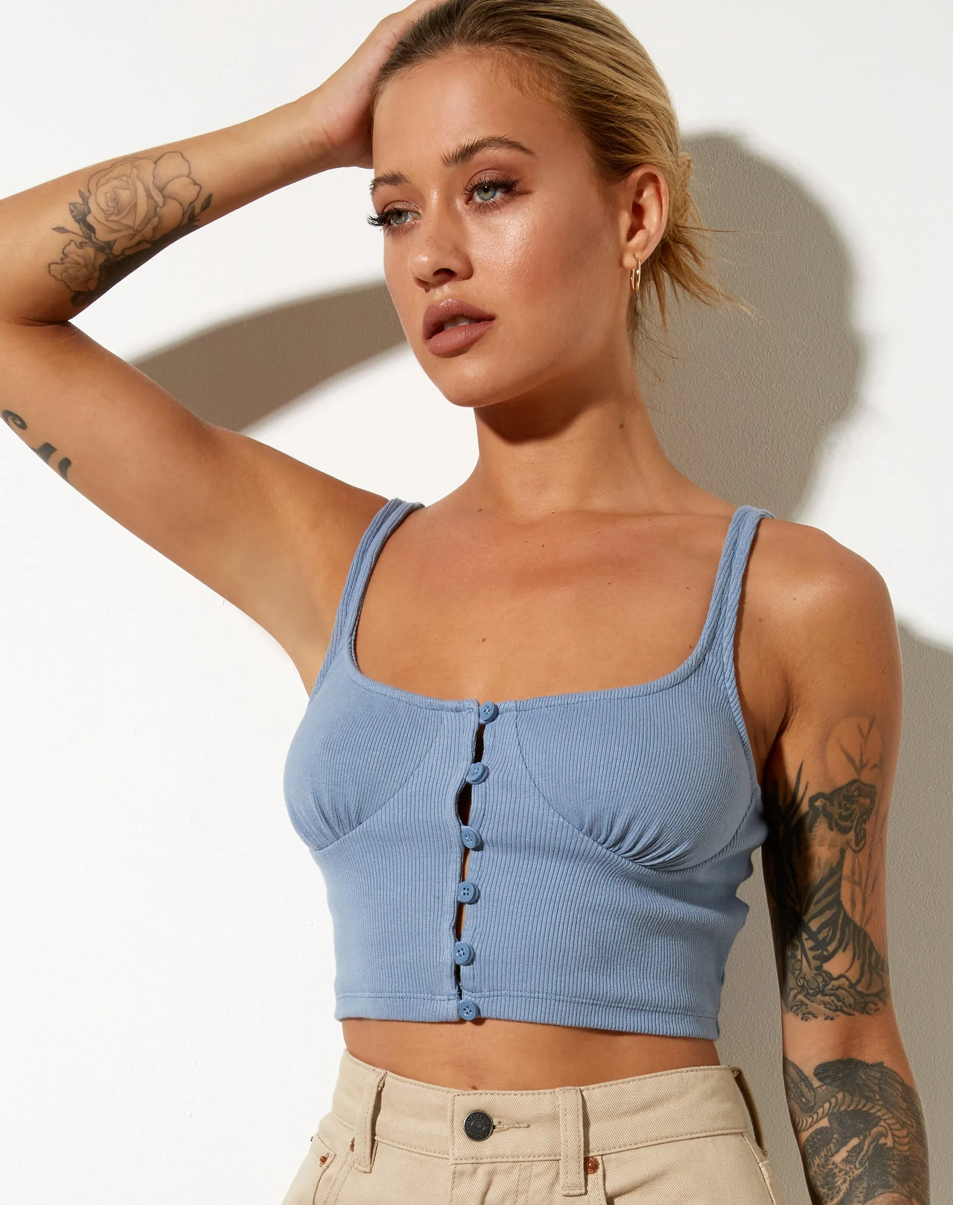 Darau Crop Top in Rib Powder Blue