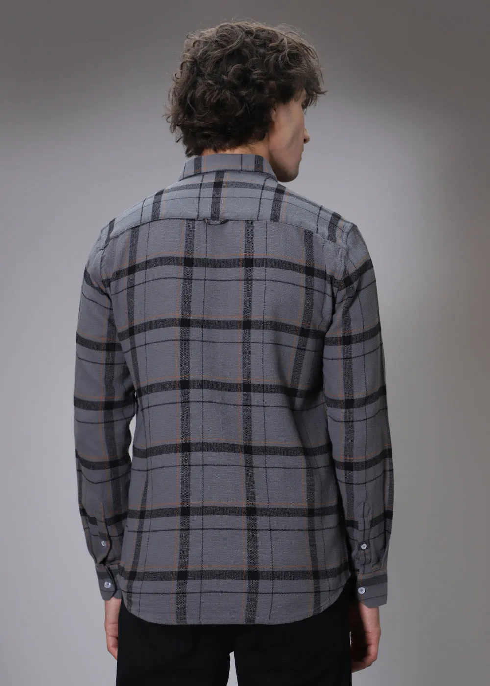 Dobby Steel Grey Check Shirt