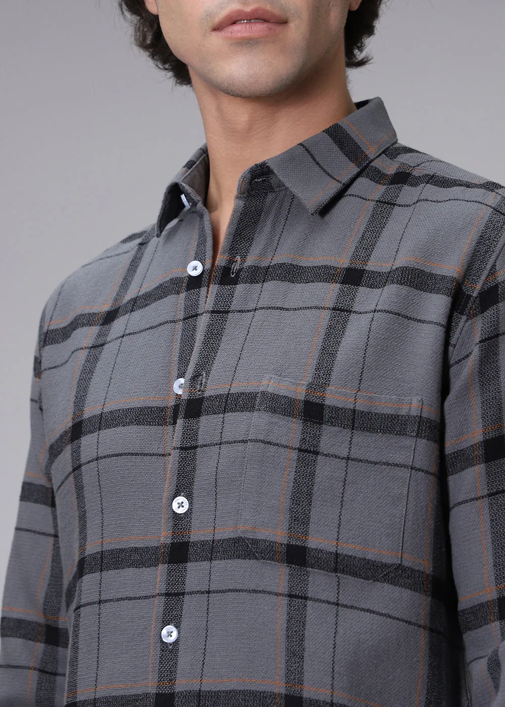 Dobby Steel Grey Check Shirt