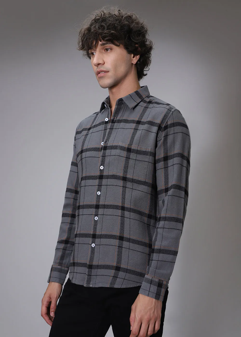 Dobby Steel Grey Check Shirt