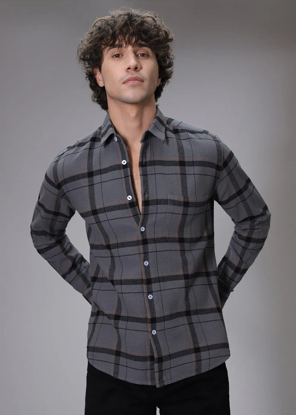 Dobby Steel Grey Check Shirt