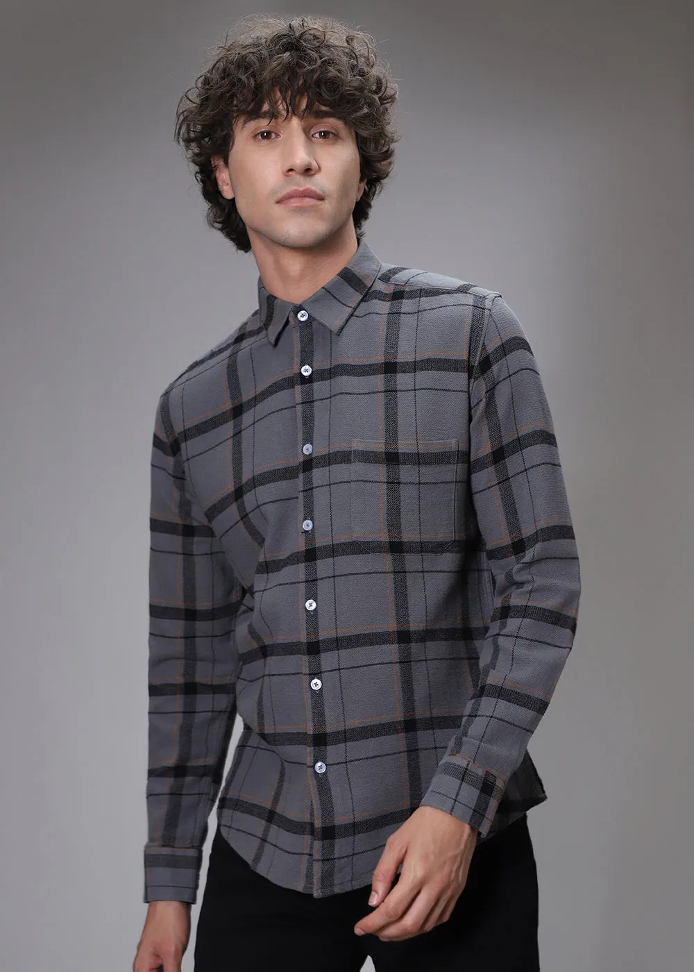 Dobby Steel Grey Check Shirt