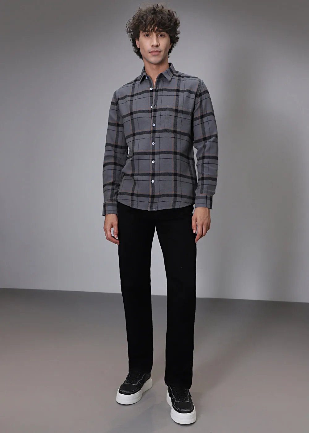 Dobby Steel Grey Check Shirt