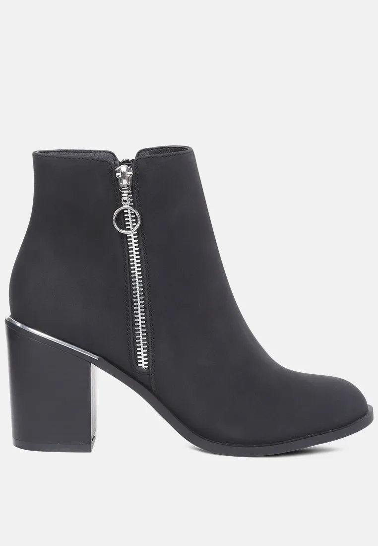 dora zipper block heeled ankle boots with side zipper