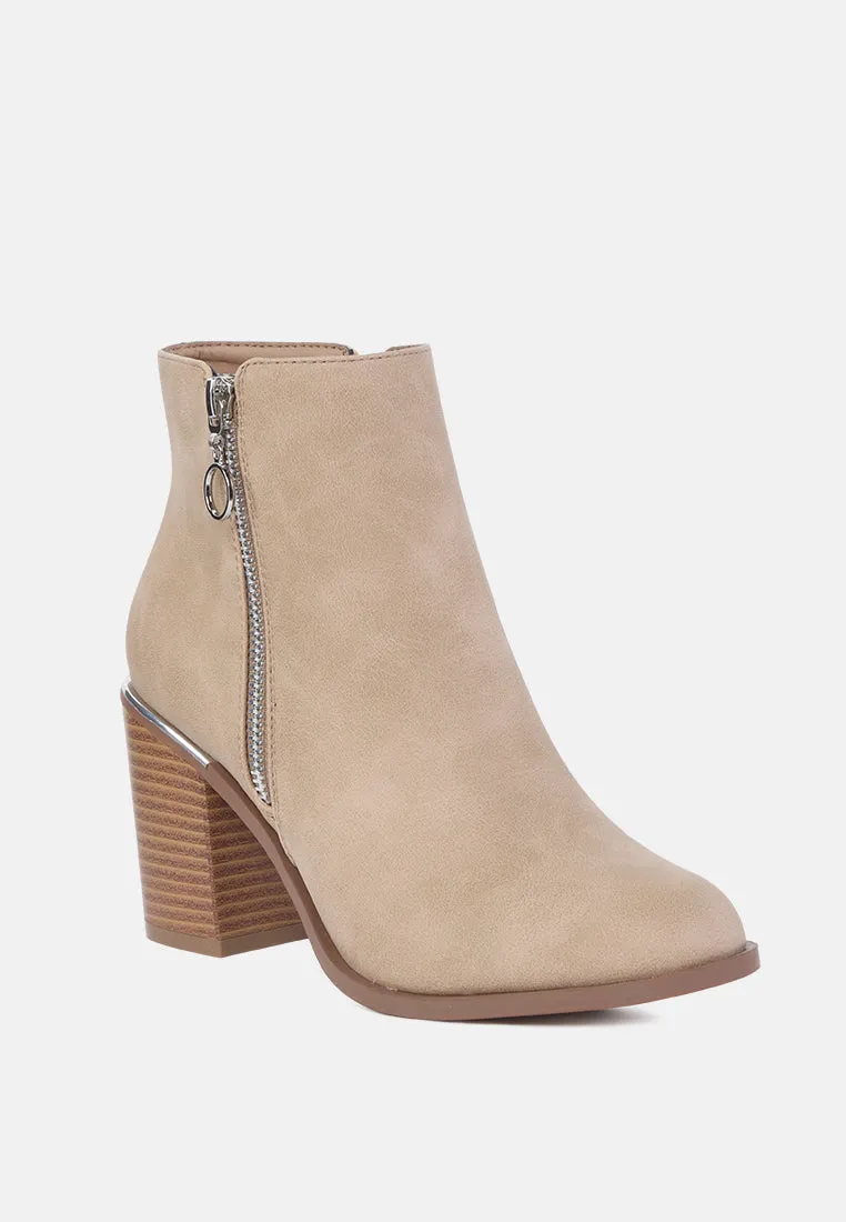 dora zipper block heeled ankle boots with side zipper