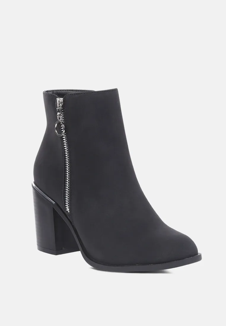 dora zipper block heeled ankle boots with side zipper