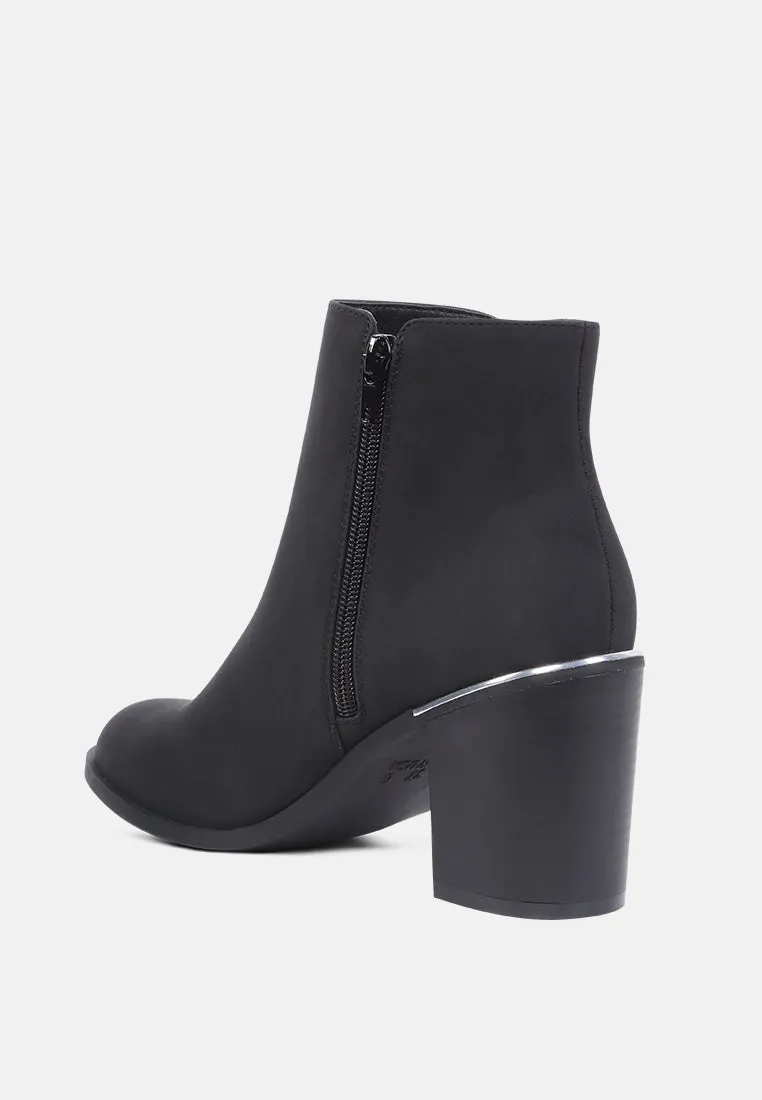 dora zipper block heeled ankle boots with side zipper