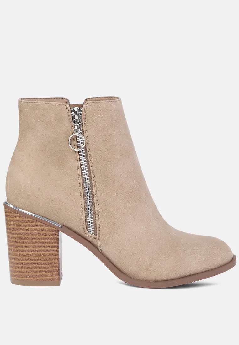 dora zipper block heeled ankle boots with side zipper