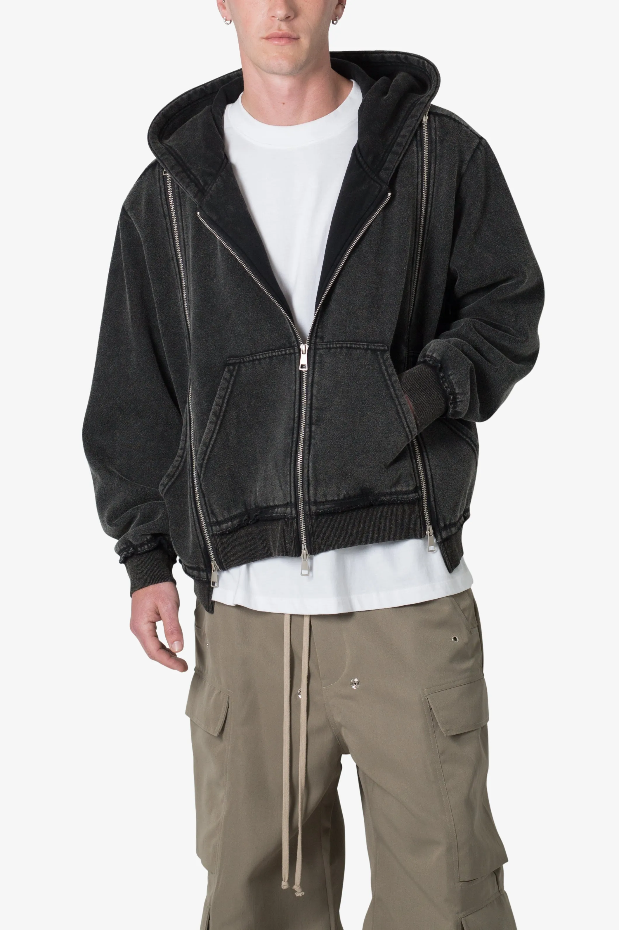 Dual Zipper Hoodie - Washed Black