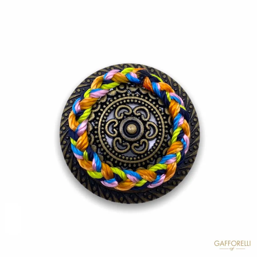 Ethnic Metal Button with Colored Threads B163 - Gafforelli Srl