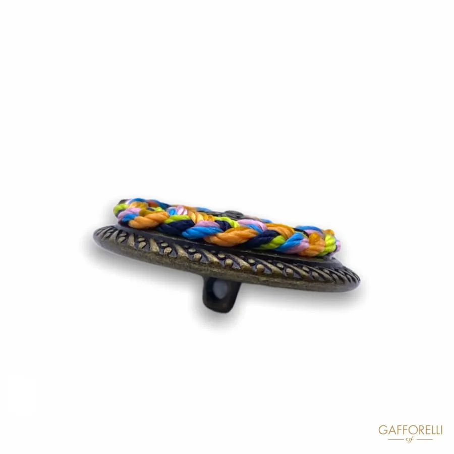 Ethnic Metal Button with Colored Threads B163 - Gafforelli Srl