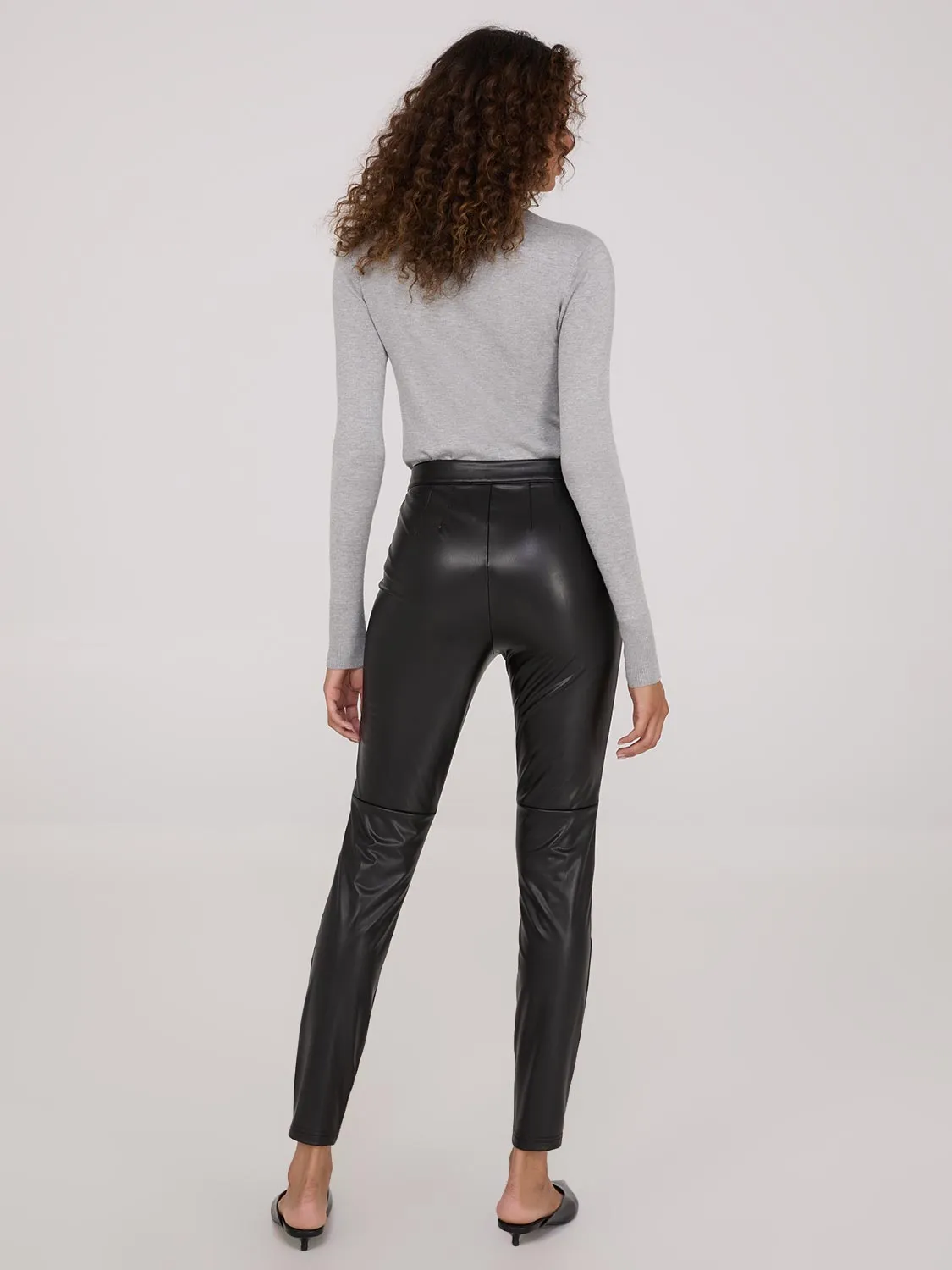 Exposed Zipper Faux Leather Ankle Length Pants