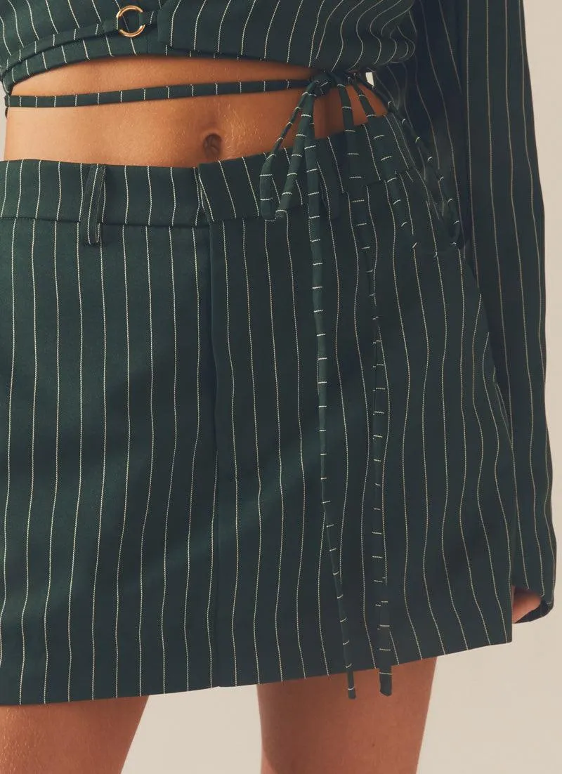 Forbidden Suit Skirt - Green Pinstripe