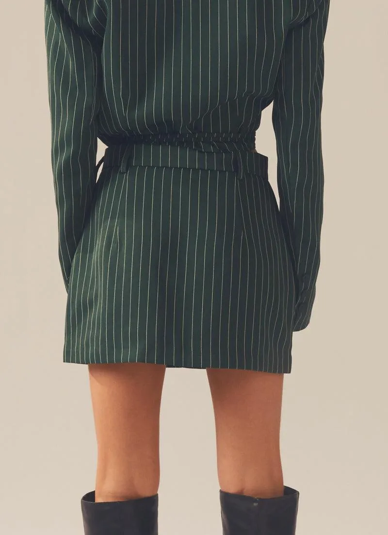 Forbidden Suit Skirt - Green Pinstripe