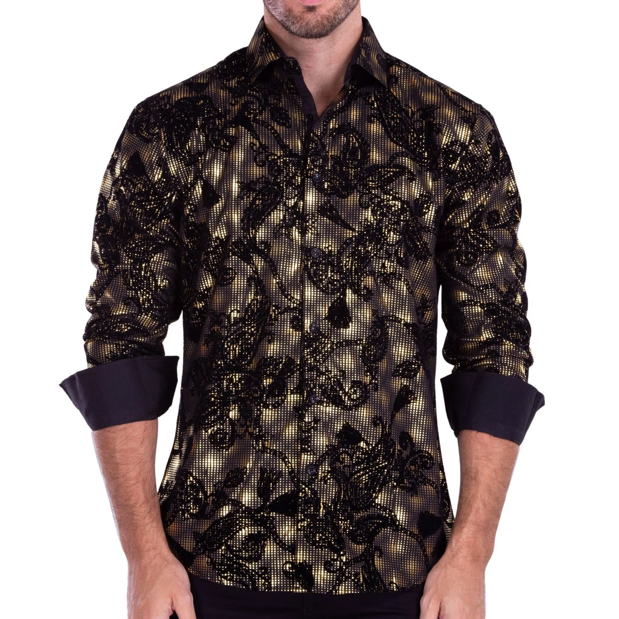 Gold Foil Print Fashion Shirt for Men