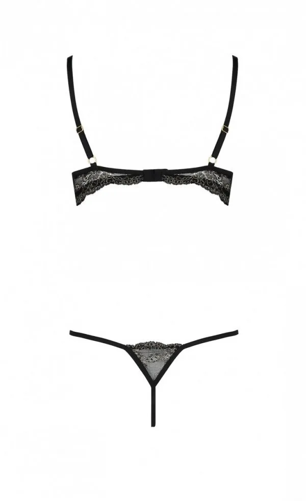 Gold Satin & Black Quarter Cup Lace Lingerie Set