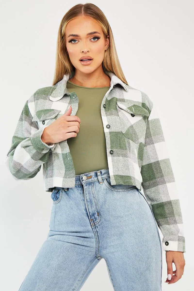 Green Brushed Checked Cropped Shacket - Carina