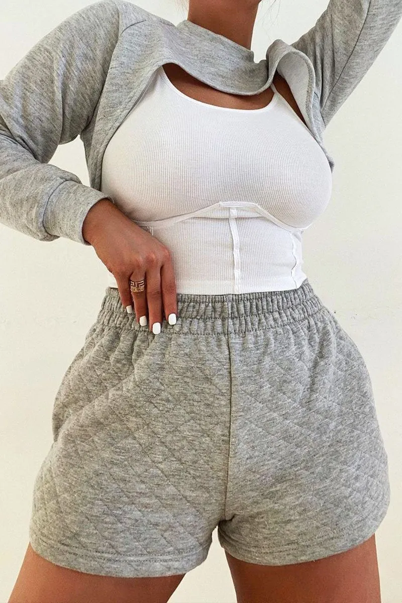 Grey Quilted Lounge Shorts - Alaiza