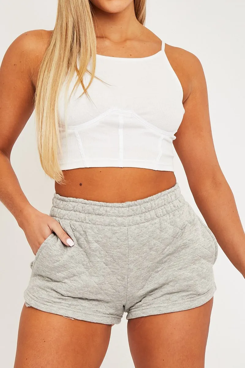 Grey Quilted Lounge Shorts - Alaiza