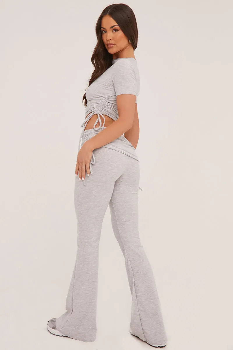 Grey Ruching Detail Cropped Top & Trousers Co-ord Set - Kyani