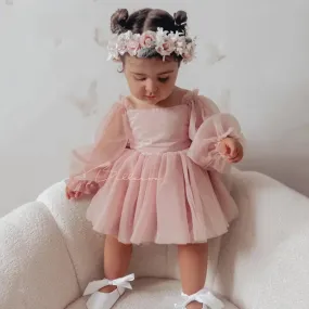 Handmade 0-24M Newborn Baby Girl Romper Princess Infant Toddler Long Sleeve Tulle Jumpsuit   Bow Headband Fall Spring Outfits, Reborn Romper Set