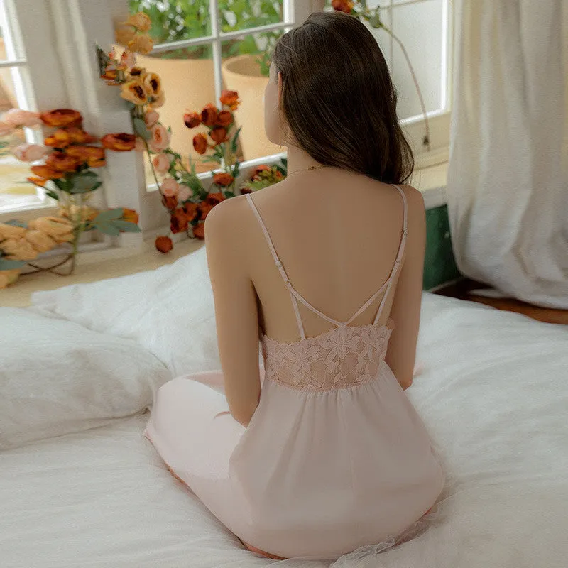 Ice Silk Butterfly Long Camisole Women's Pajamas P3963